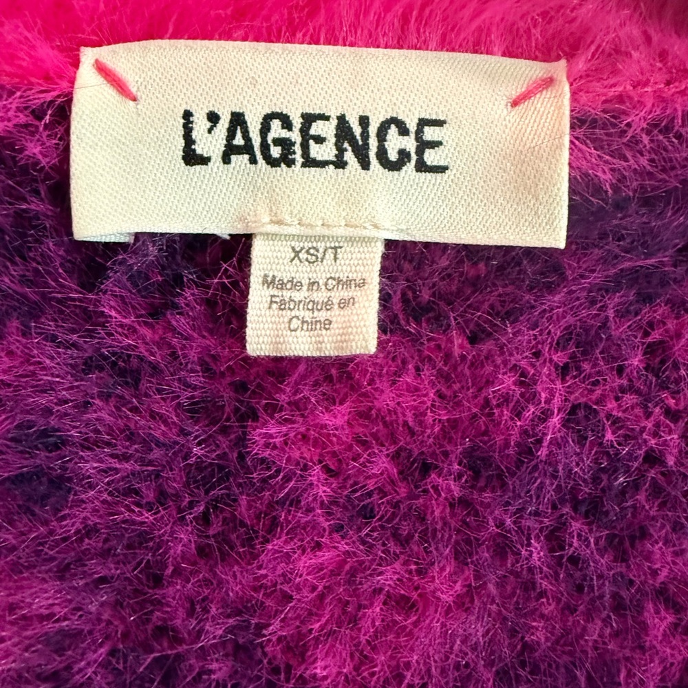 L'AGENCE Hot Pink & Black Fuzzy Houndstooth Cardigan - Picture 3 of 6